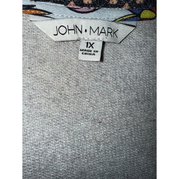 John Mark Tunic Top 1X Embroidered Knit Peacock Bird Long Sleeve Stretch Gray - Picture 4 of 9
